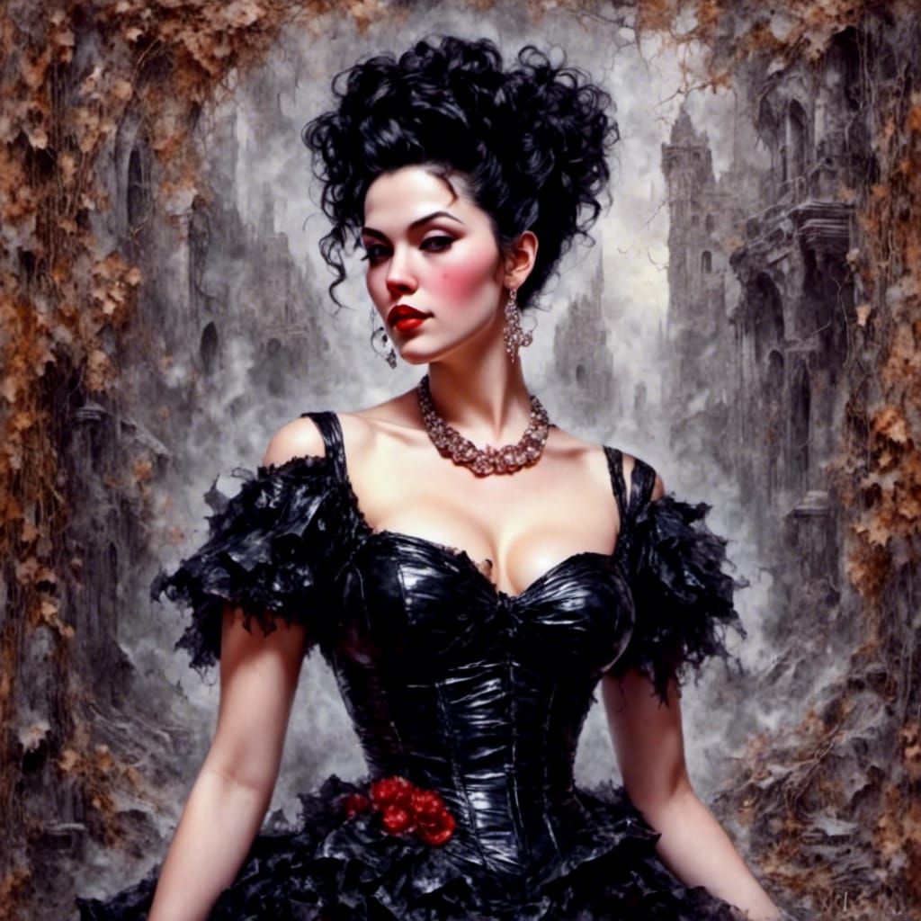 Gothic Portrait of a French Woman in Oil Painting