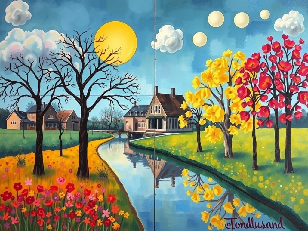 Boschian Springtime Illusion in Neo-Impressionist Style