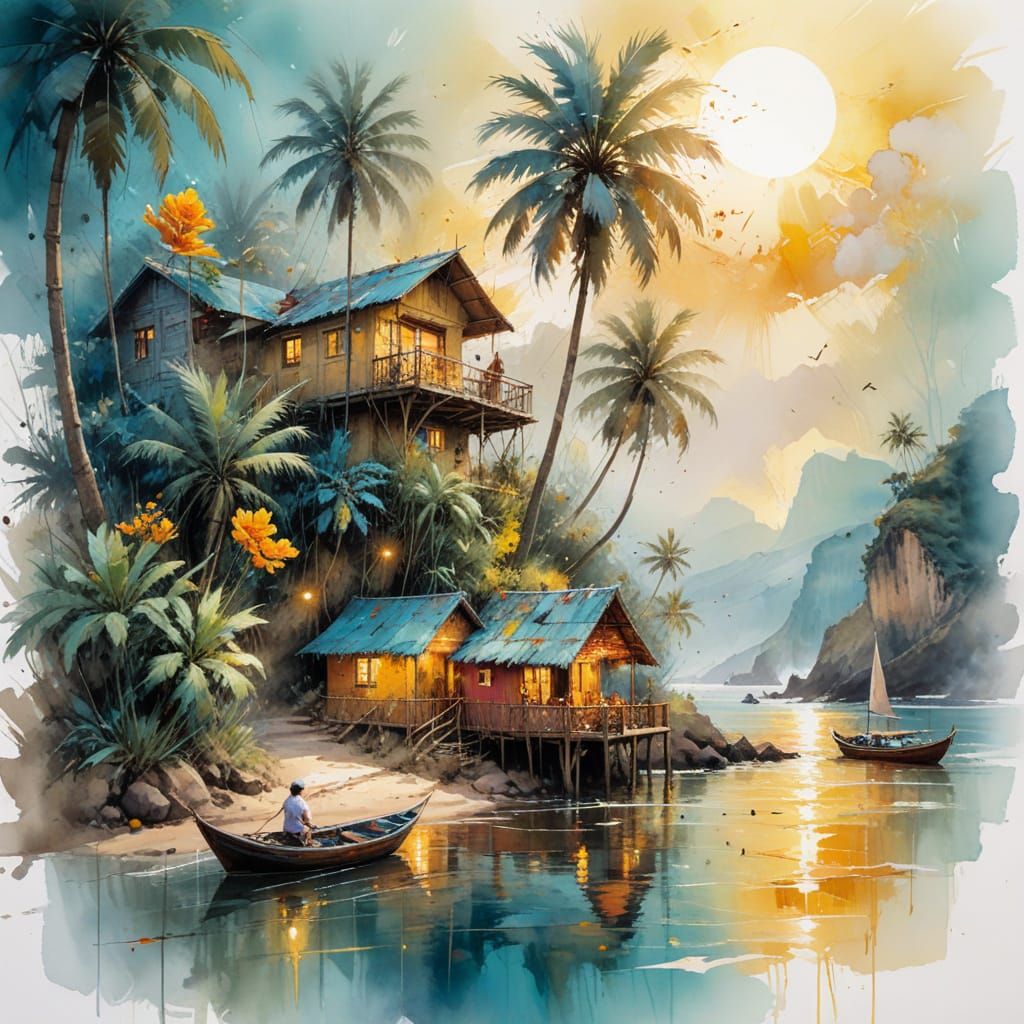 Konkan Coast Dreamscape in Folk Art Style