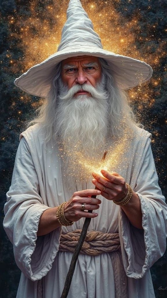 Gandalf the White Wizard and Glittering Ent in Mystical Sett...