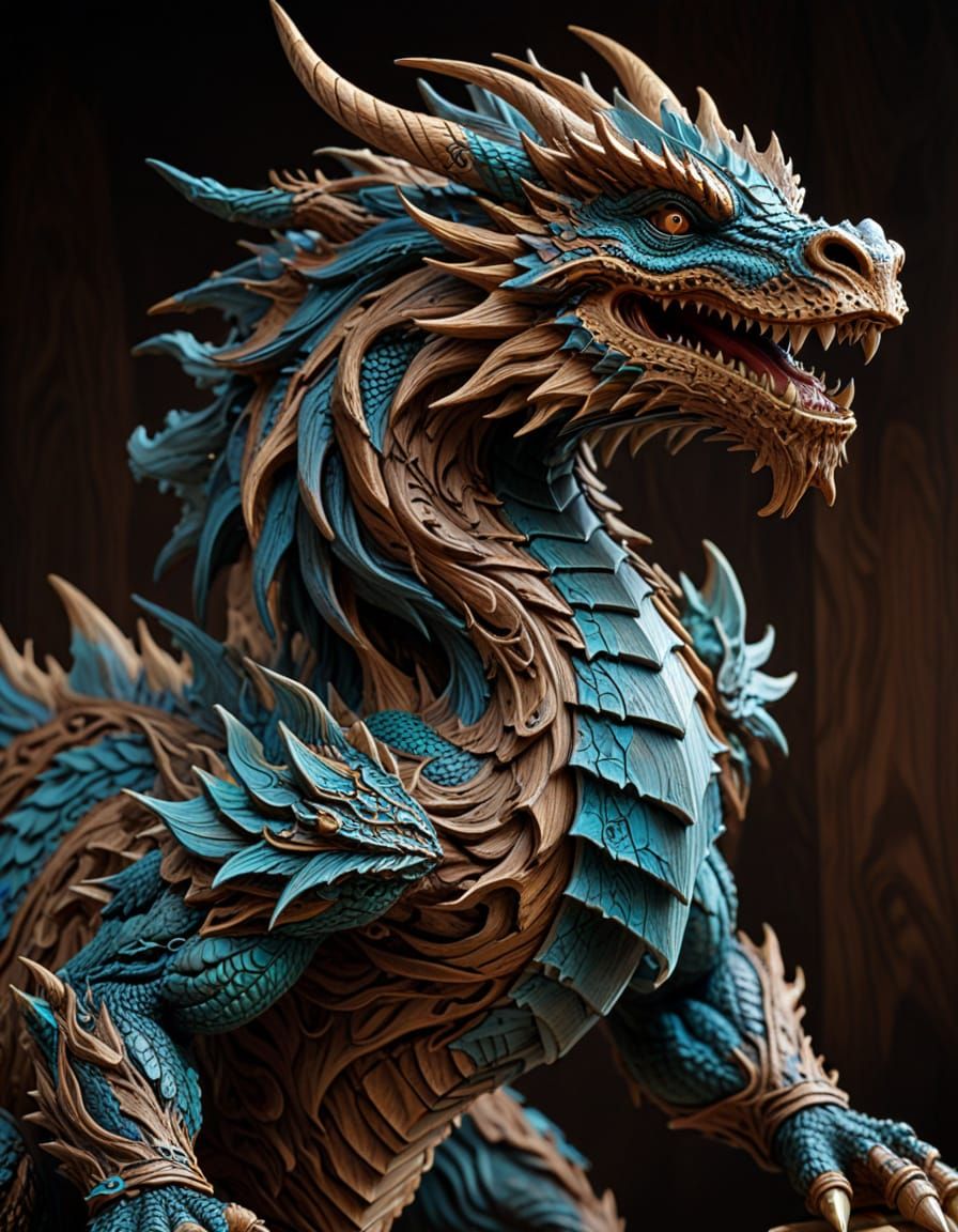 Intricate Wooden Dragon Sculpture