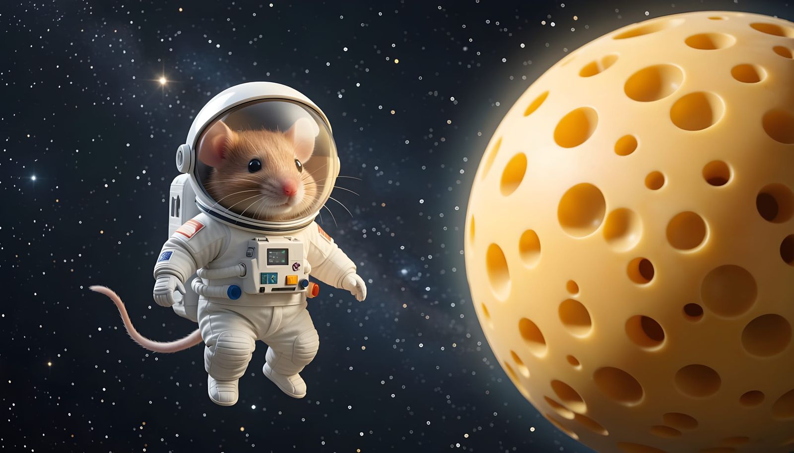 Astronaut Mouse Meets Giant Swiss Cheese Planet