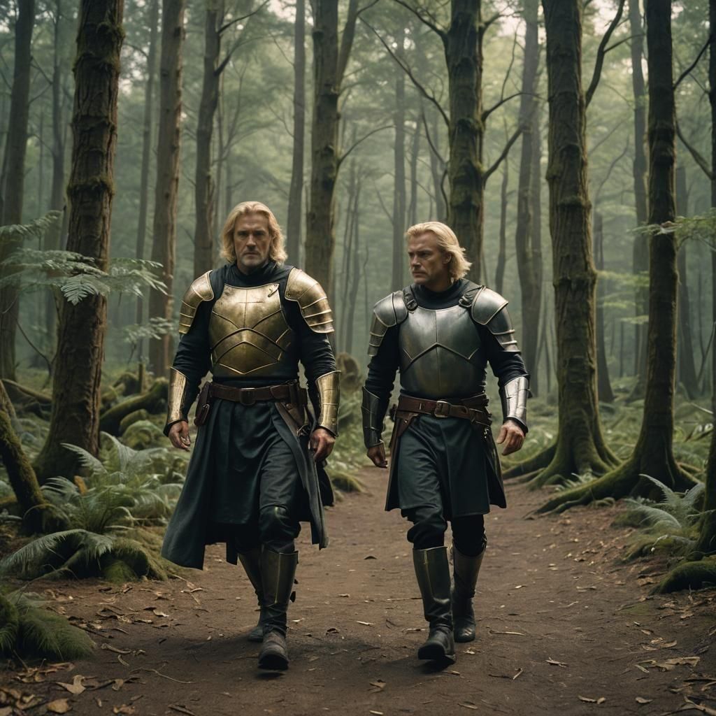 Golden-Haired Man and Companion in Dense Forest