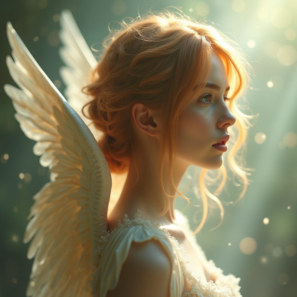 Whimsical Angel with Silken Caramel Hair