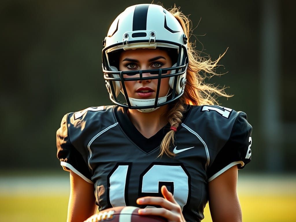 Ethereal Flag Football Goddess in Cinematic Art
