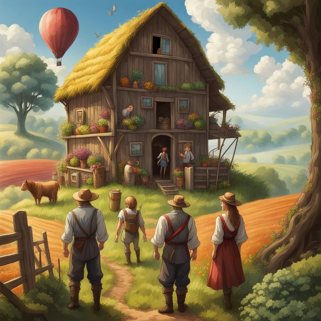 Fantasy Farmers Tending Sky Farm