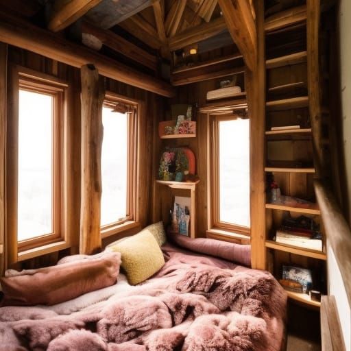 Cozy Cedar Space in Winter: Digital Illustration