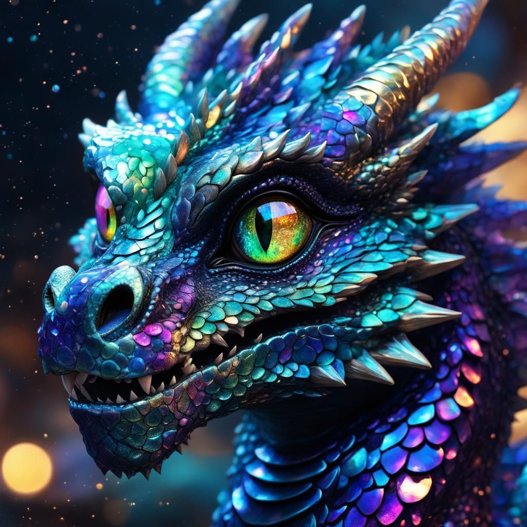 Sparkly Iridescent Dragon Portrait in Anime Style