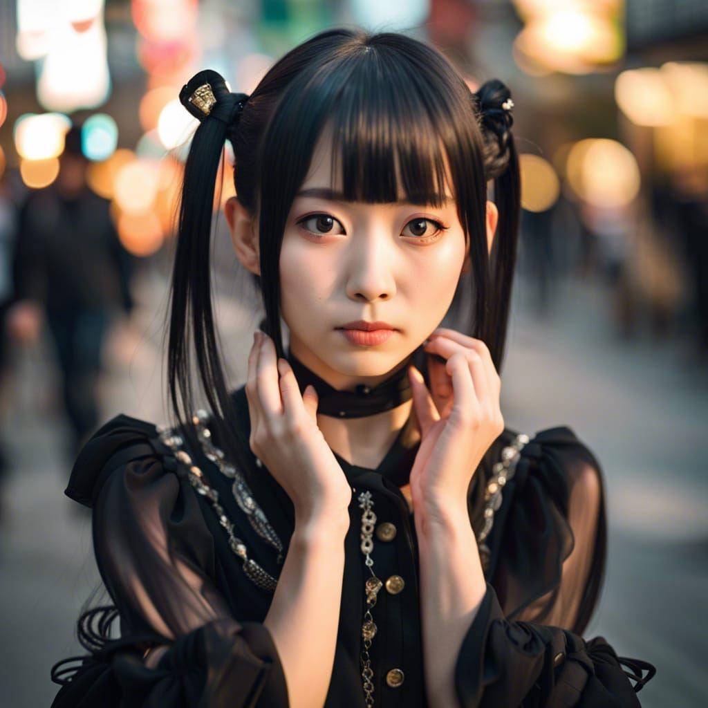 Angelic Girl in Gothic Dress During Golden Hour