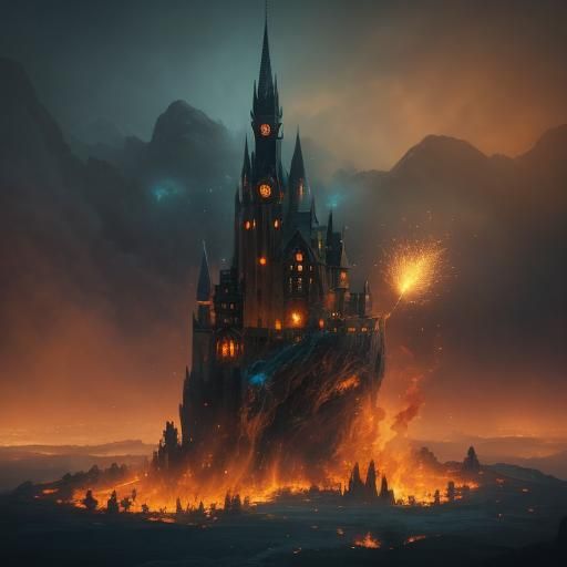 Magical Village Emerges in Flames: Fantasy Art