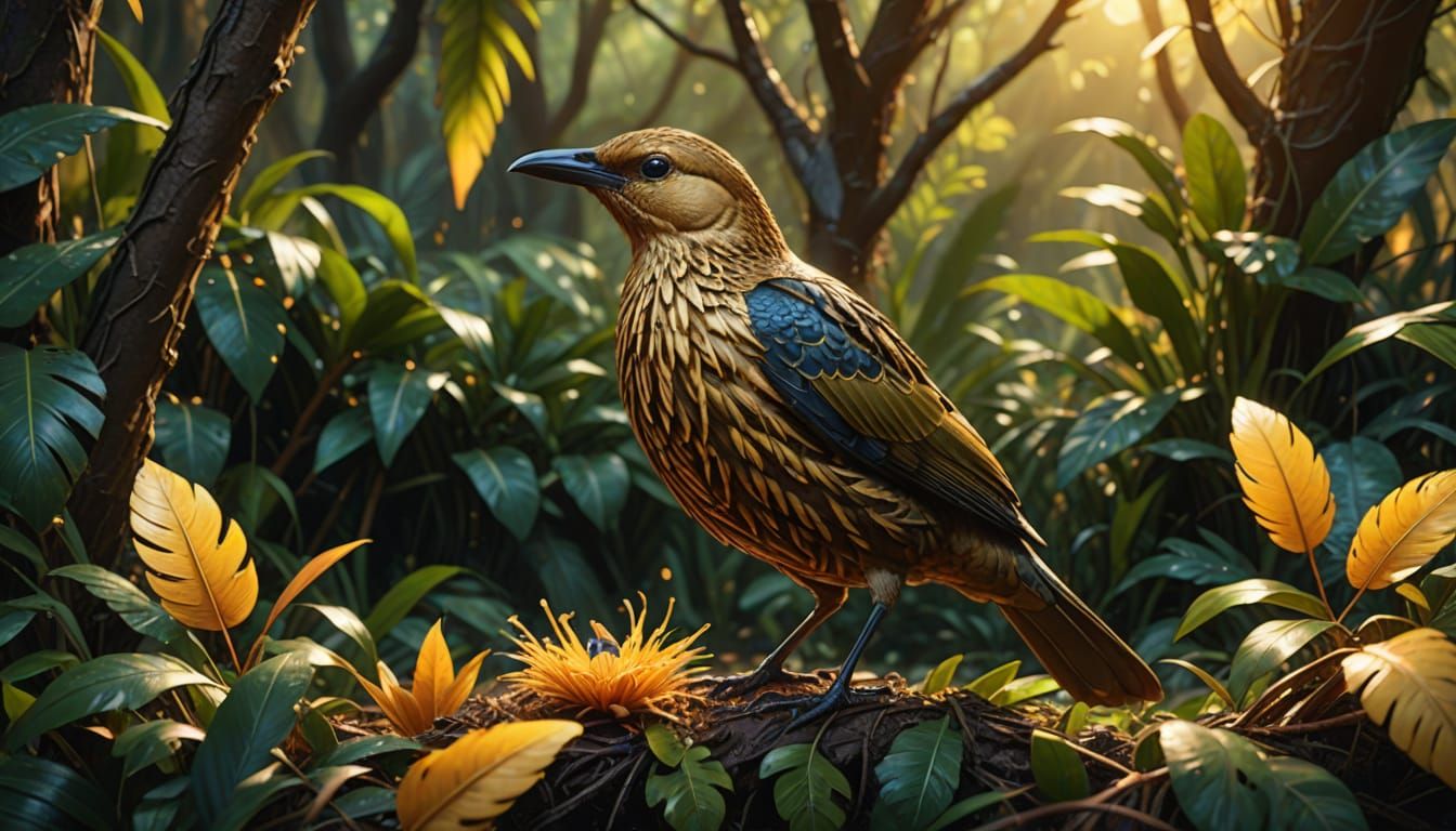Vogelkop Bowerbird in Hyperrealistic Concept Art