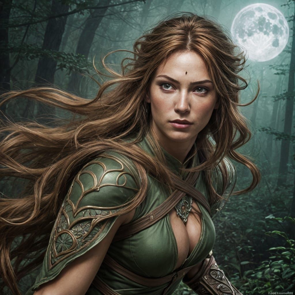 Elven Archer in Misty Forest, Hyperrealistic Painting