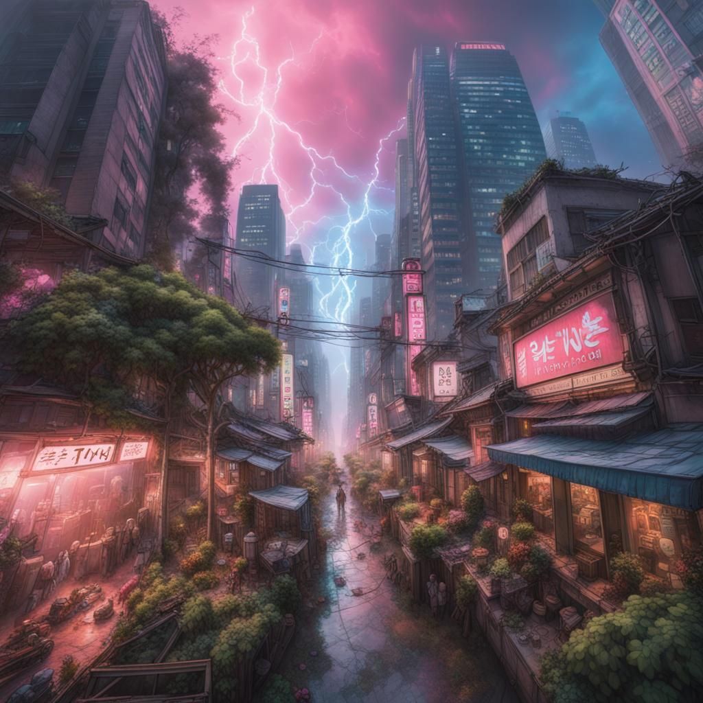 Post-Apocalyptic Seoul Skyline in an Ethereal Style