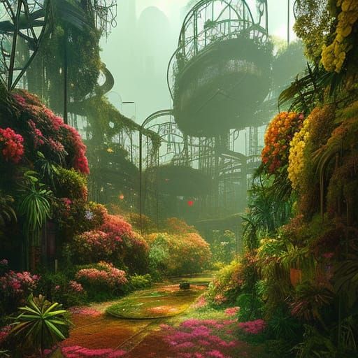 Dieselpunk Amusement Park Relics in Subtropical Landscape