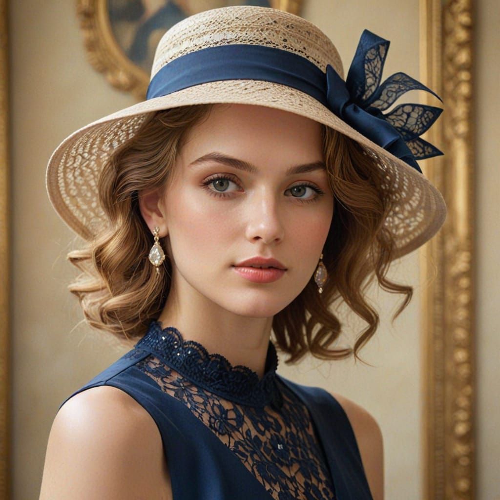 Elegant Art Deco Portrait of Woman in Navy Dress