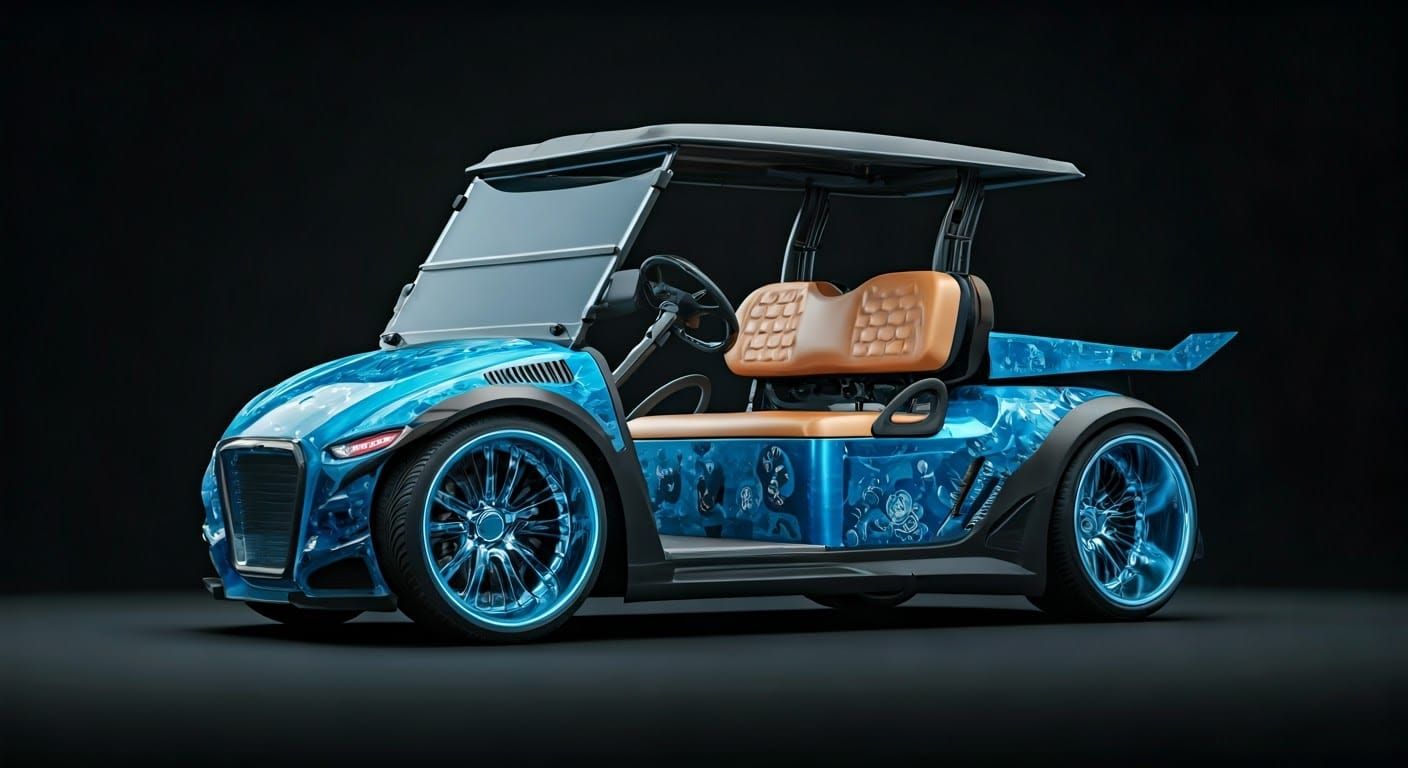 full race low rider futuristic hydrogen powered golf cart, cool donk wheels, fabulous paint job II