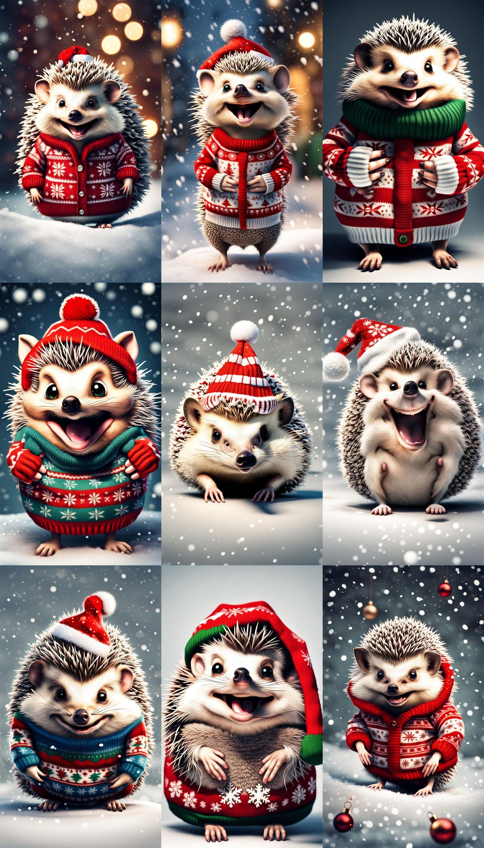 Festive Hedgehog in Christmas Sweater, Digital Art