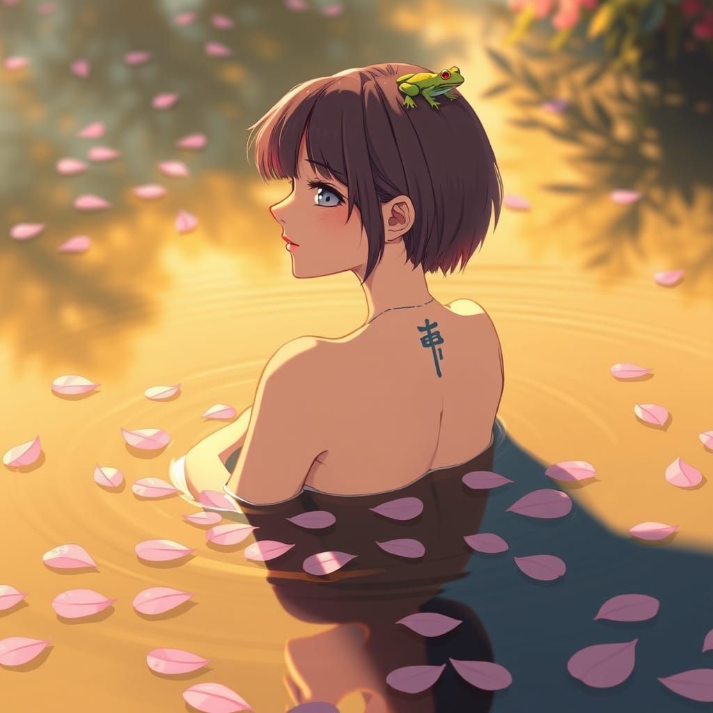 Serenely Submerged Emo Girl with Wings and Frog