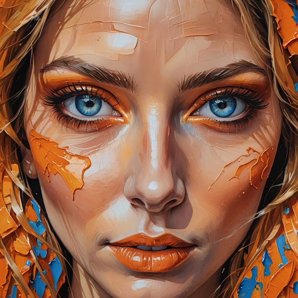 Woman with Blue Eyes: Vibrant Oil Painting