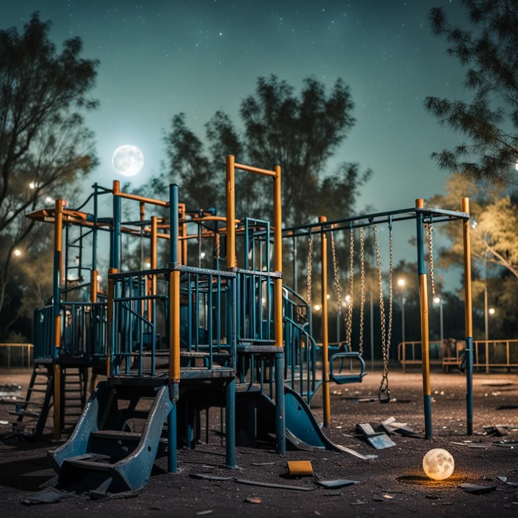 Abandoned Playground at Night: Professional Photography
