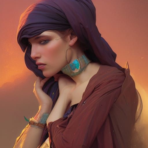 Sand Witch Eats Reuben Sandwich: Hyperdetailed Portrait