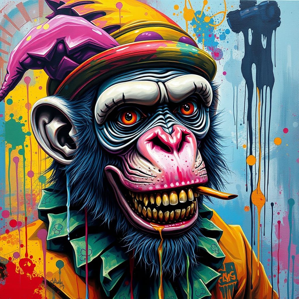 Vibrant Street Art Zombie Monkey Clown