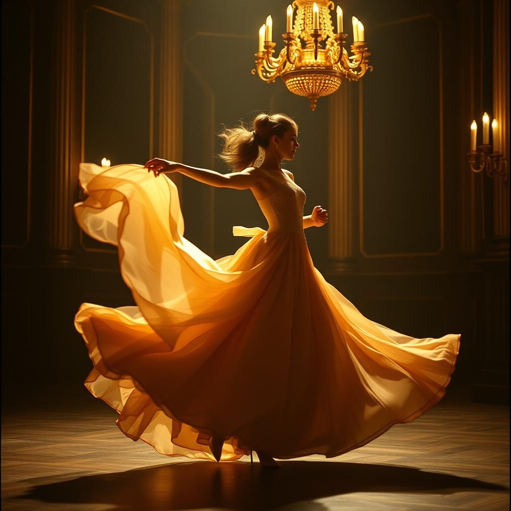 Elegant Woman Dancing in a Cinematic Film Still