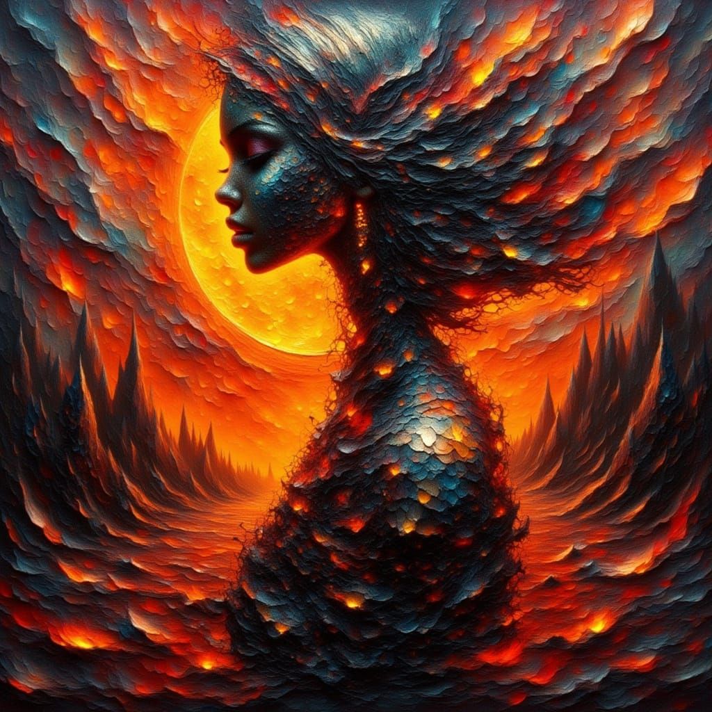 Crackled Impasto Portrait of a Fire Nymph