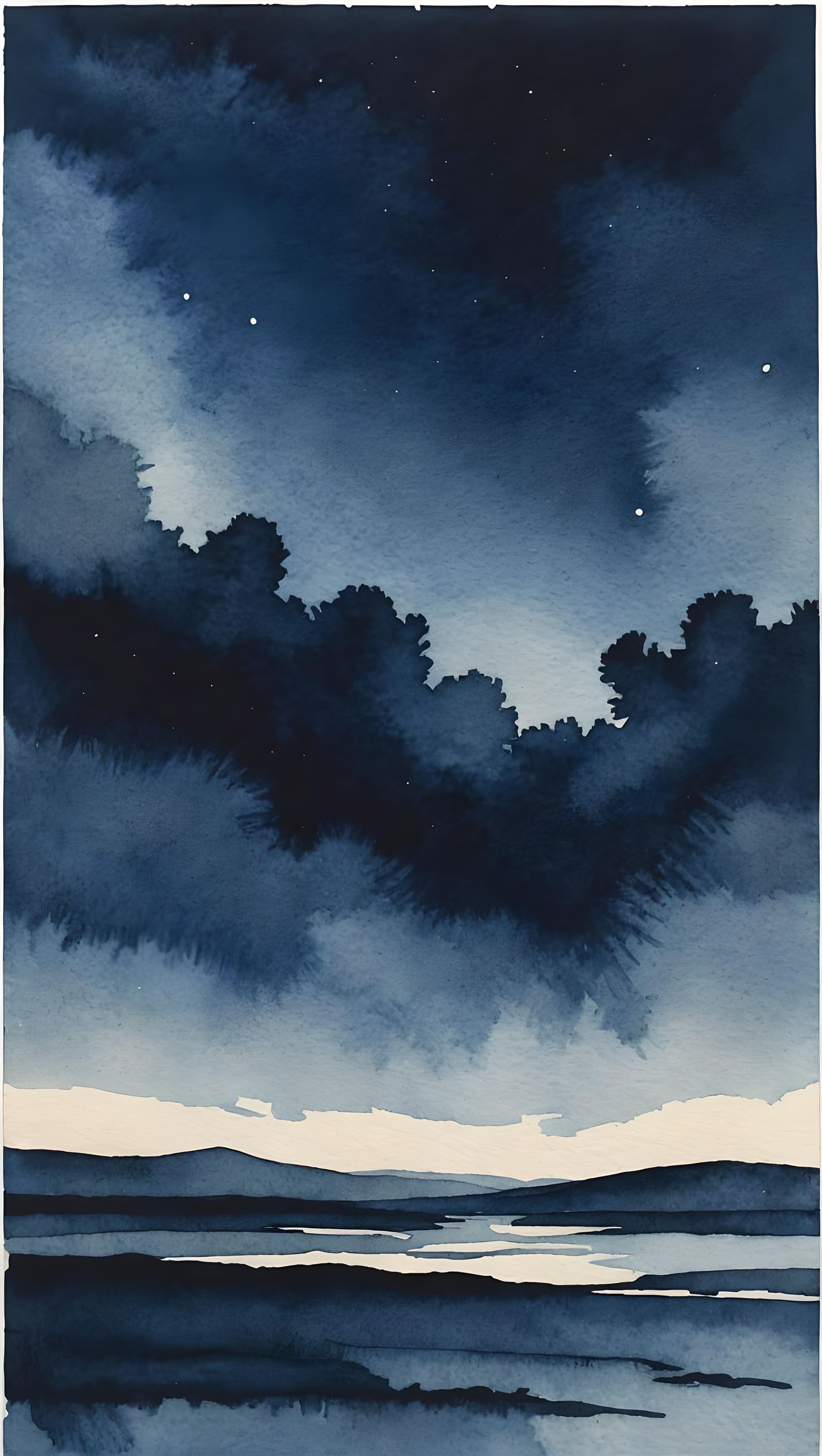 Monochromatic Blue Watercolor Sky on Paper