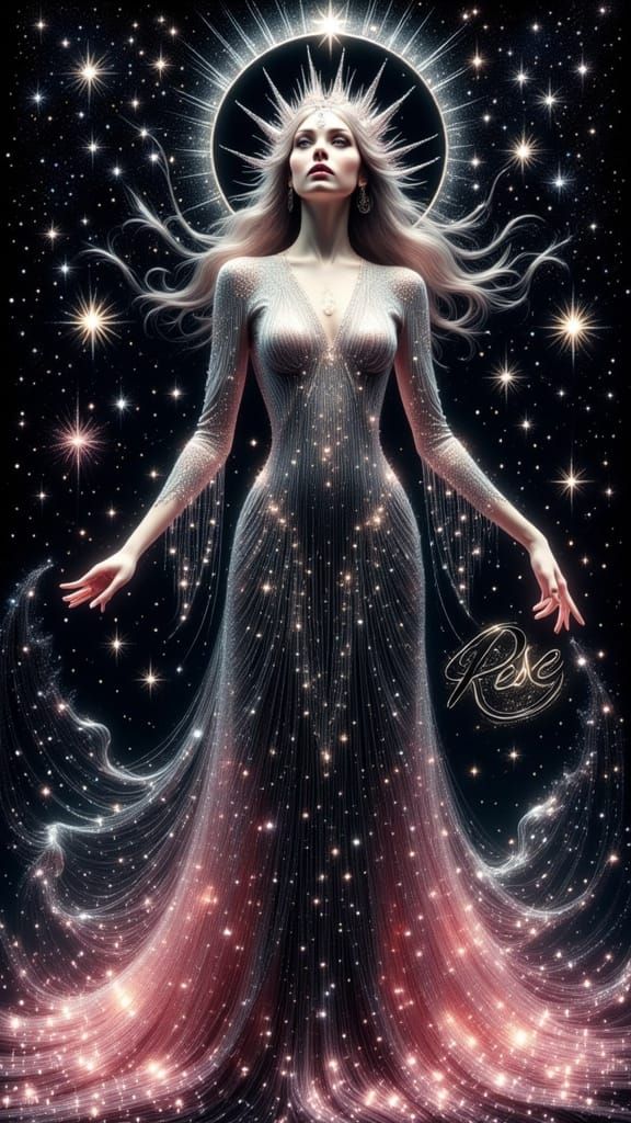 Art Deco Celestial Goddess in Constellation Gown