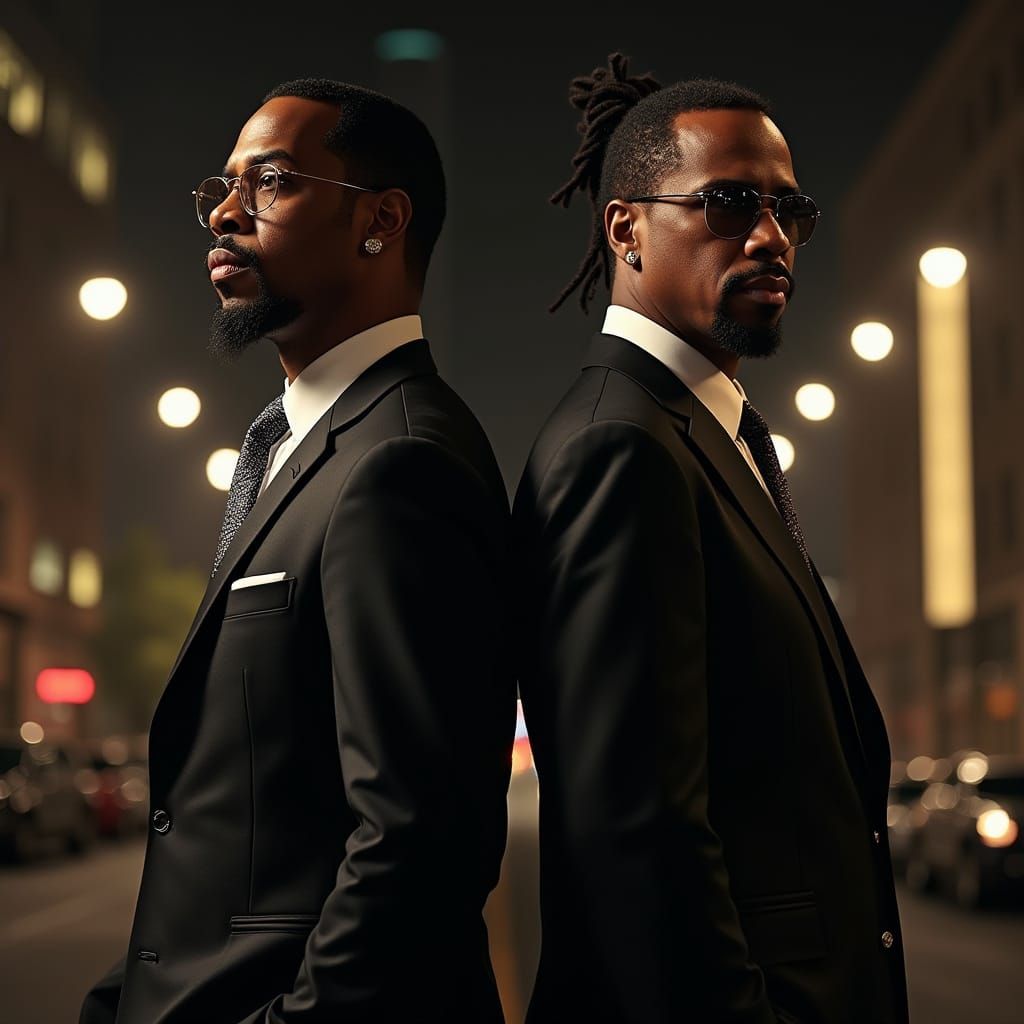 Jay Z & Diddy in Suits Cityscape, Artistic Styles