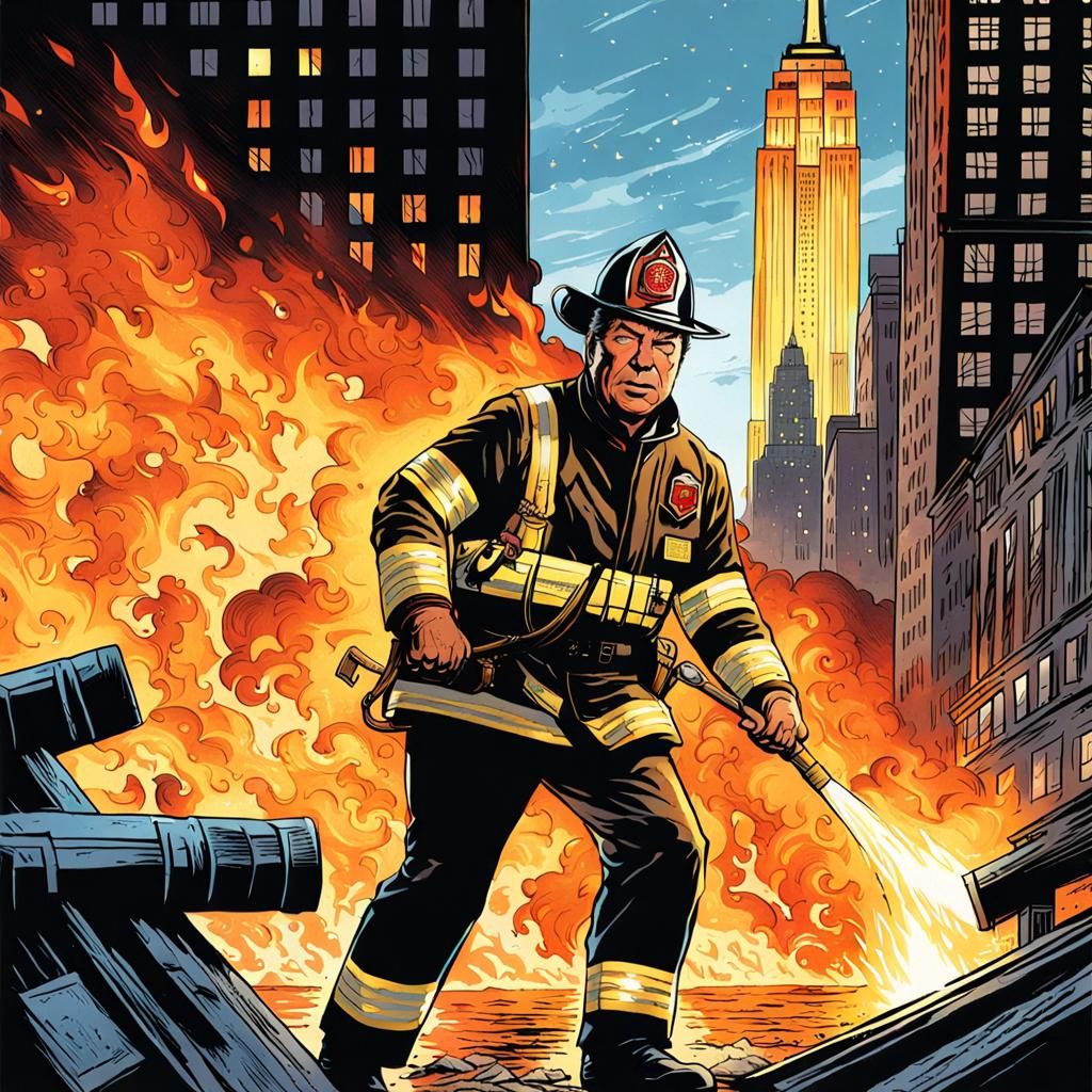 Captain Kirk as Firefighter in Comic Book Art