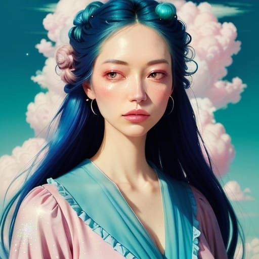 Ethereal Goddess in Whimsical Dream Landscape