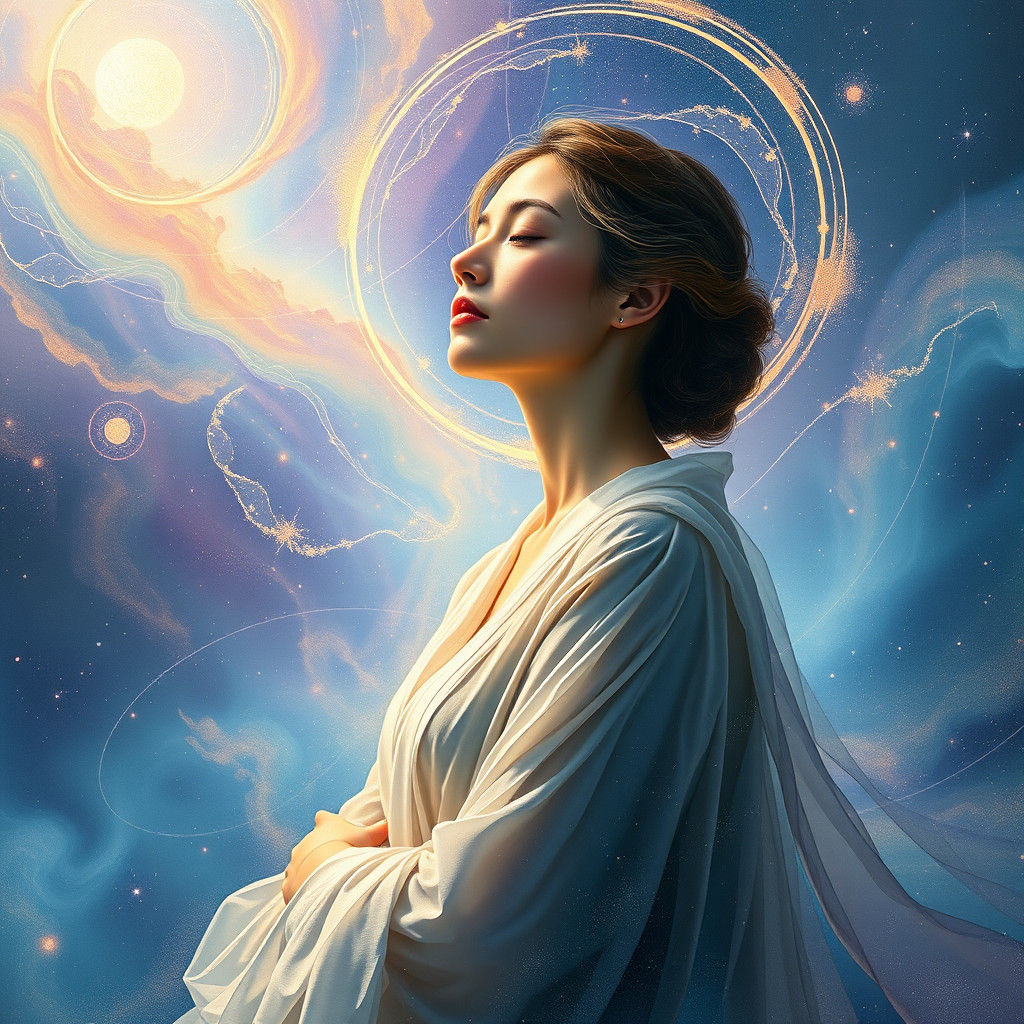Contemplative Woman in Cosmic Dreamscape