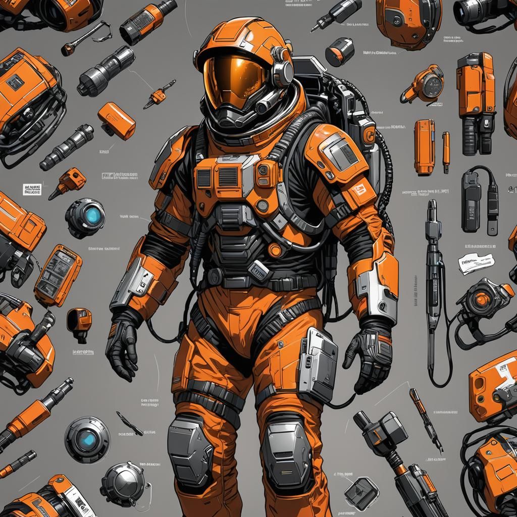 Futuristic Orange Mining Space Suit, Comic Book Art