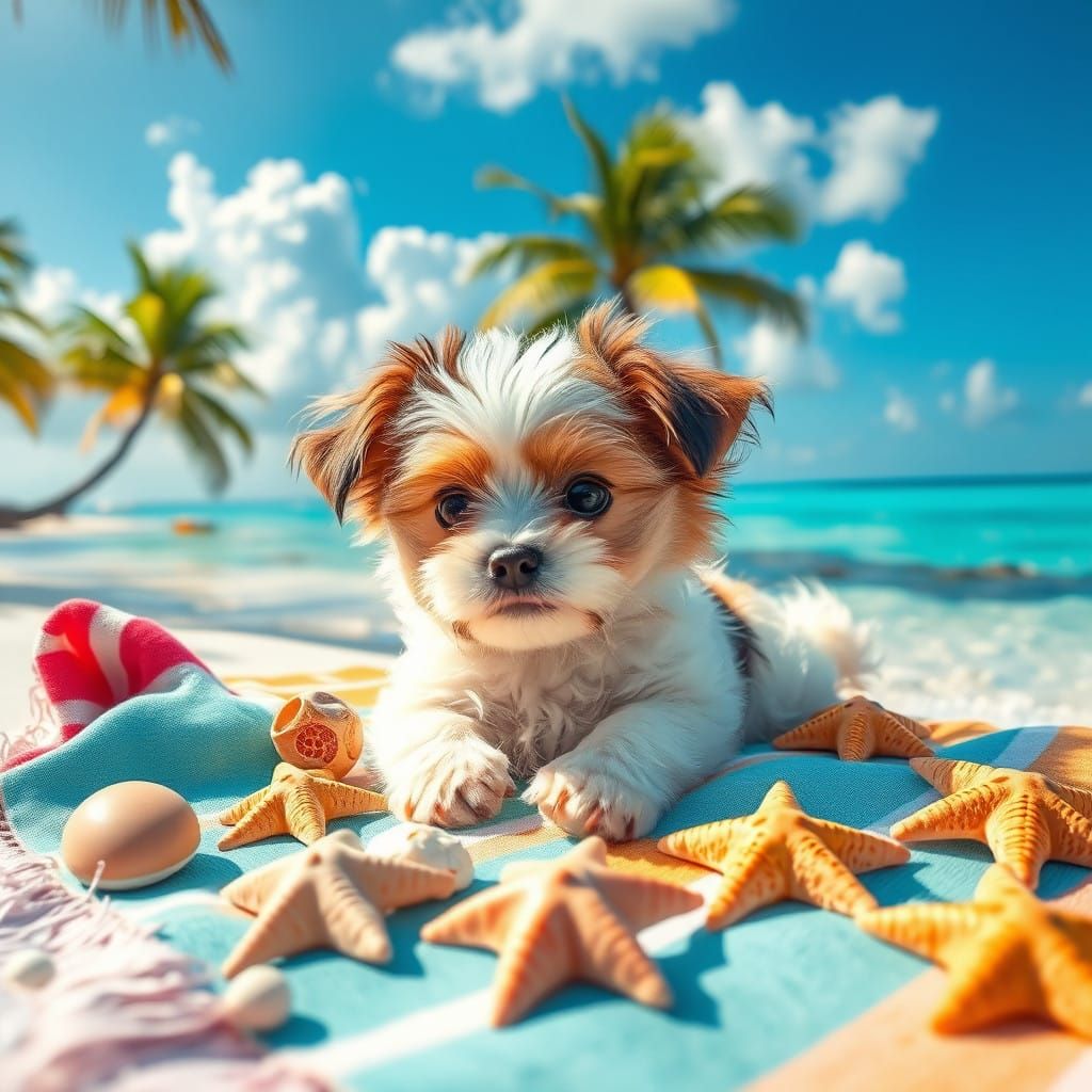 Charming Morkie Puppy Soaks Up Beach Bliss in Vibrant Fantas...