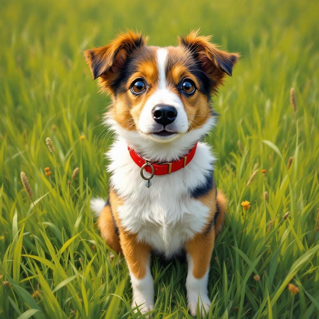 Dog in Grassy Field in Naturalistic Style