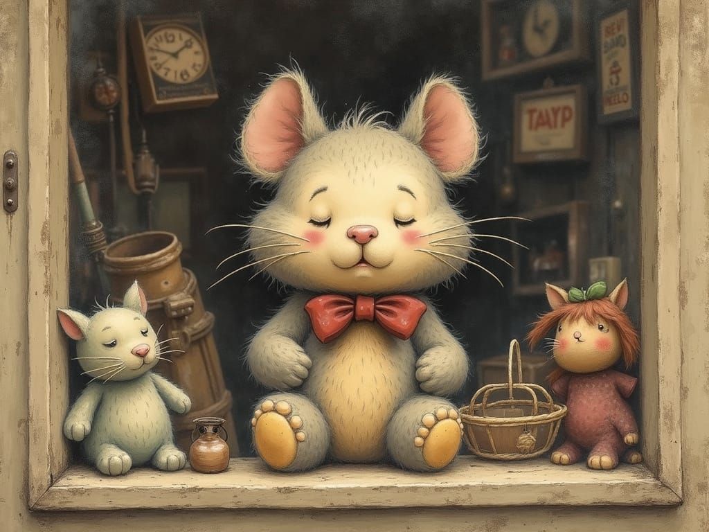 Vintage Whimsy: Bagpuss in a Dusty Shop Window