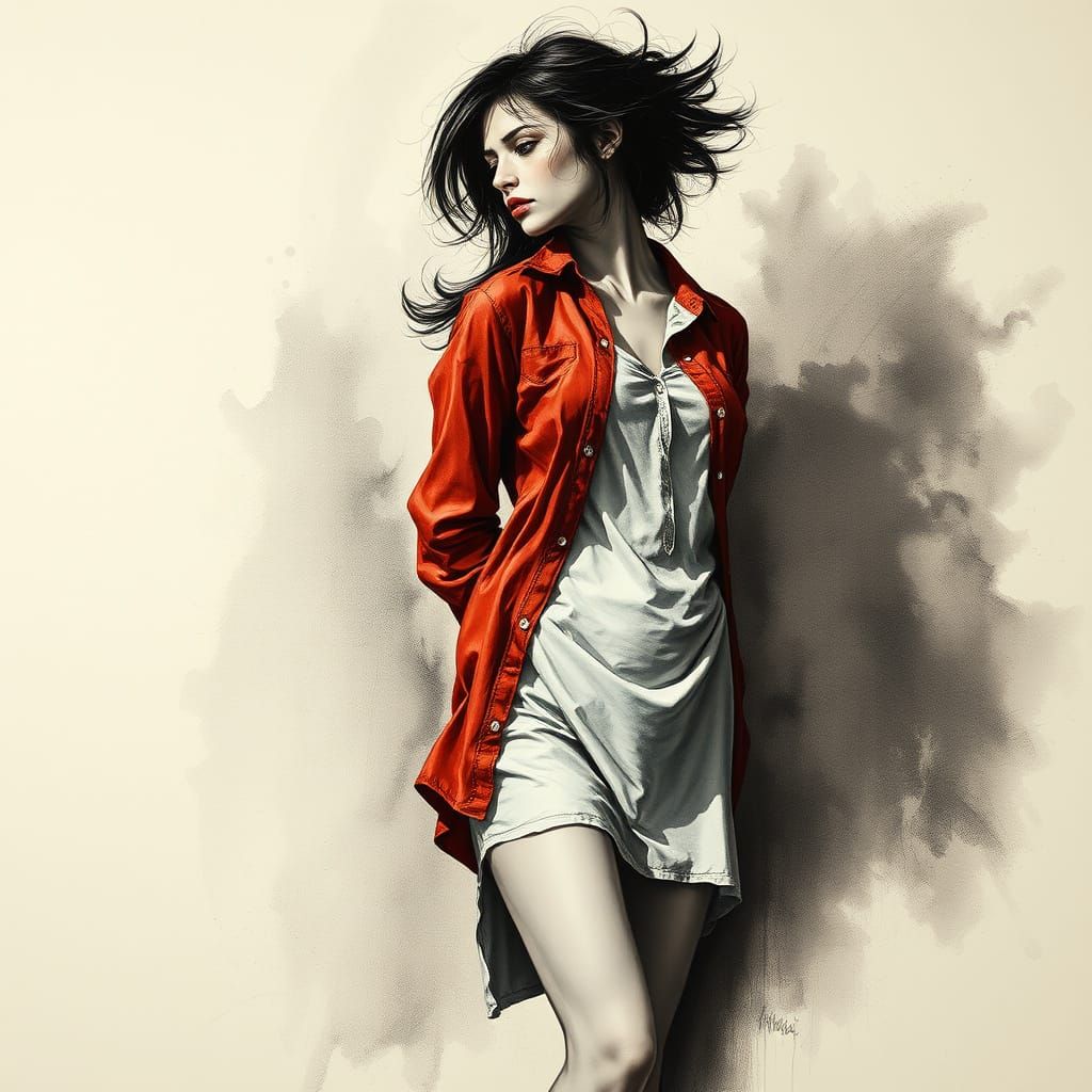 Expressive Charcoal Sketch of Woman in Contemplation