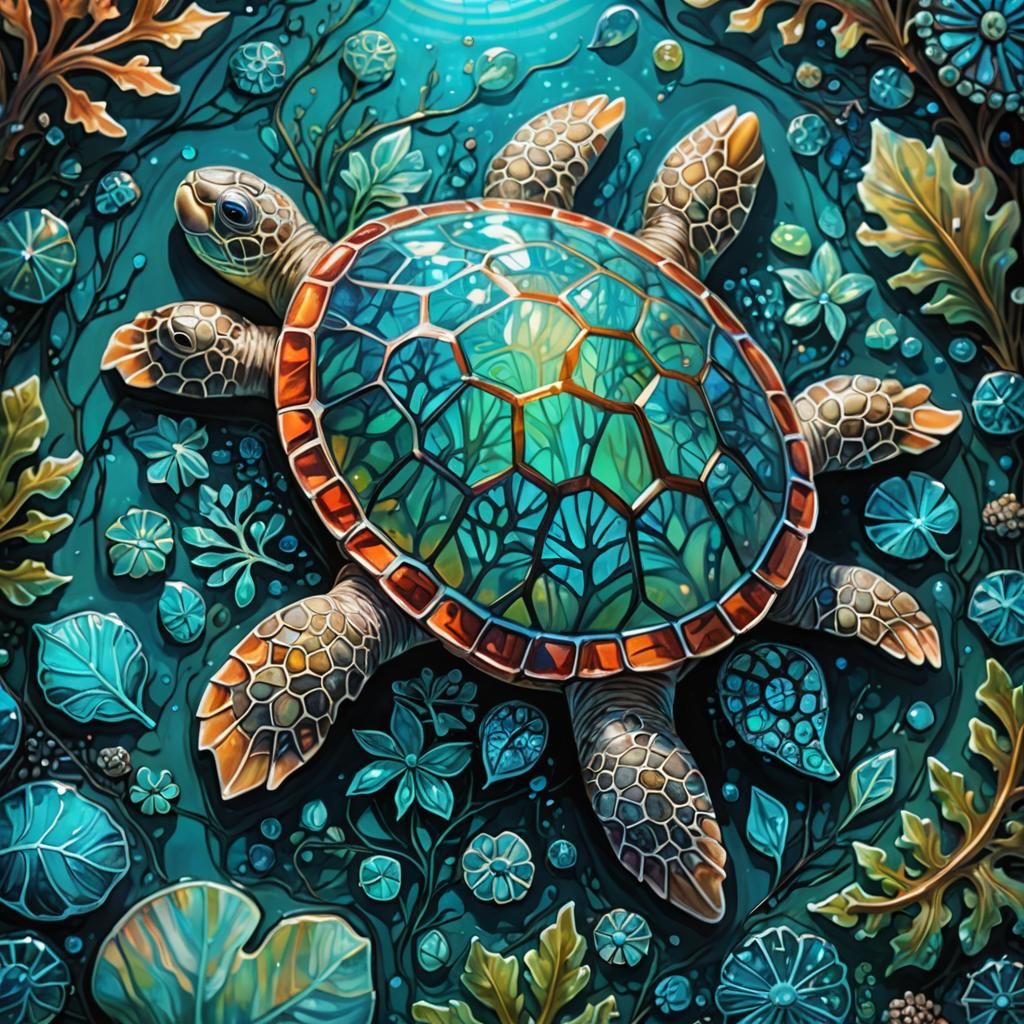 Bioluminescent Plants in Crystal Turtle Shell