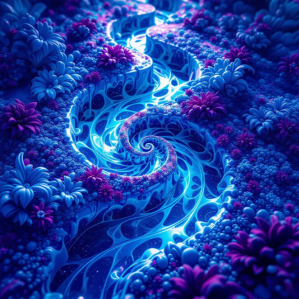 Vibrant Ferrofluid Maze in Psychedelic Digital Art