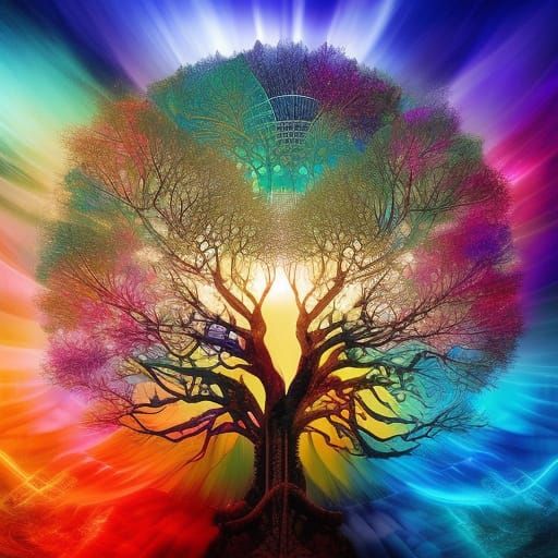 Celestial Tree Birthday Card: Digital Art Masterpiece