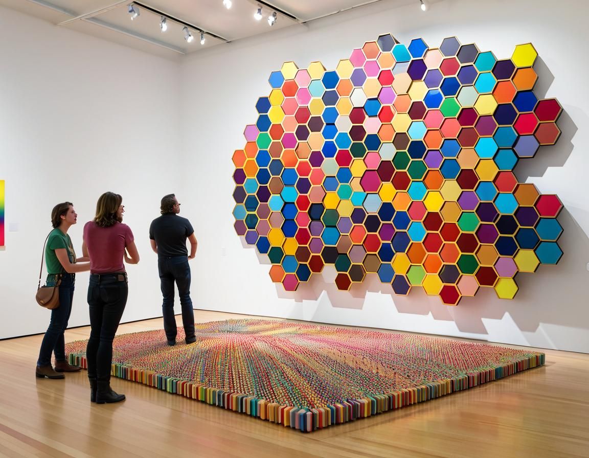 Rainbow Mosaic Hexagon Sculpture Installation