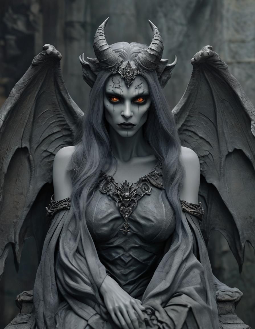 Gothic Gargoyle Demon Queen in Dark Stone