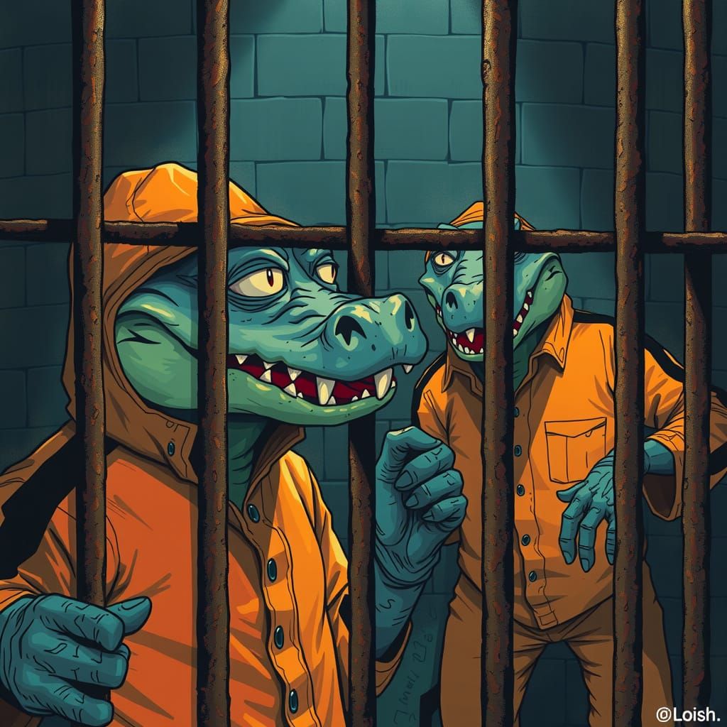 Alligator Inmates in Noir Comic Style Prison