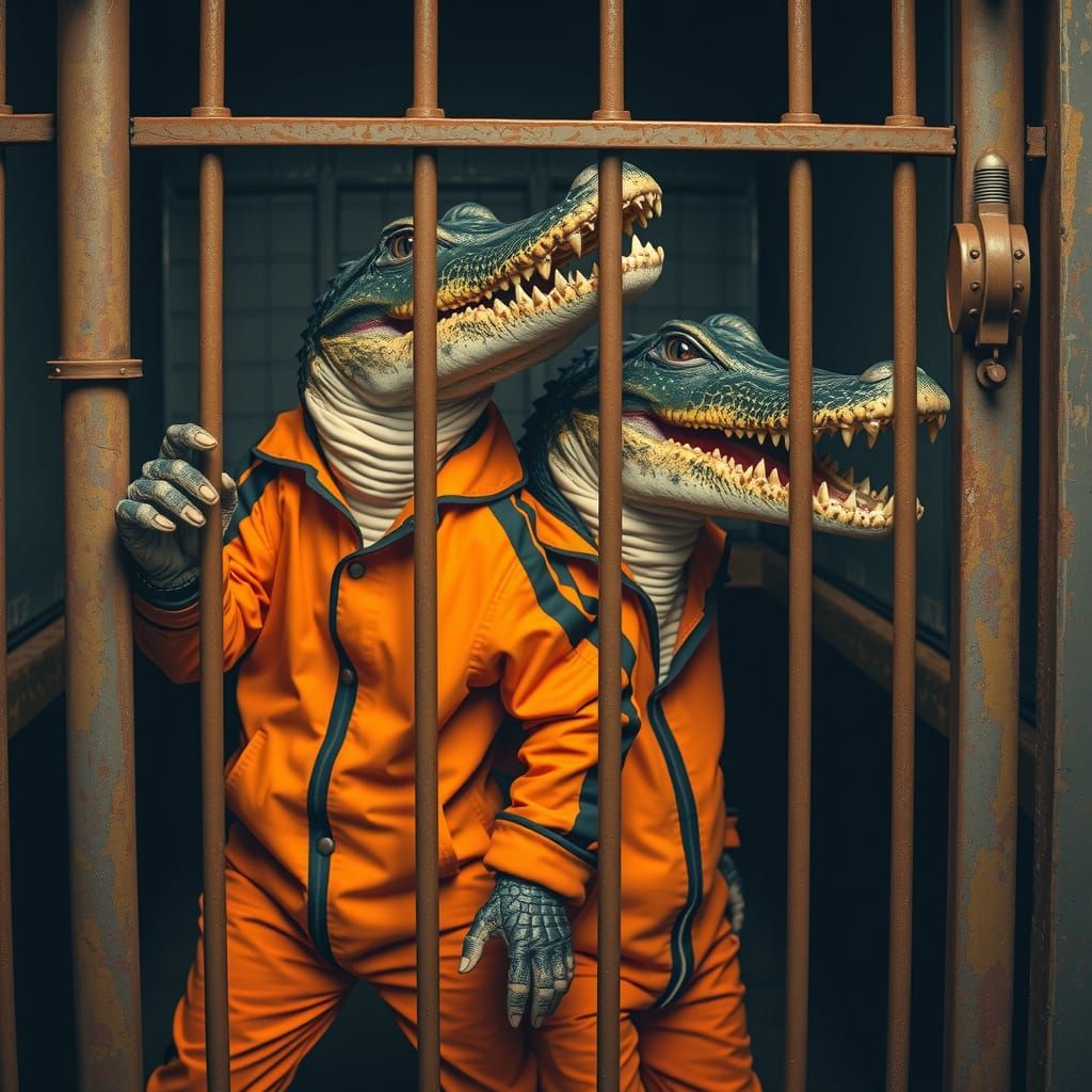 Alligators in Dystopian Prison Cell, Industrial Surrealism