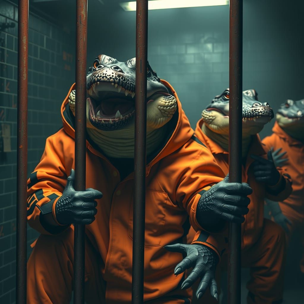Alligators Imprisoned: A Surreal Industrial Scene