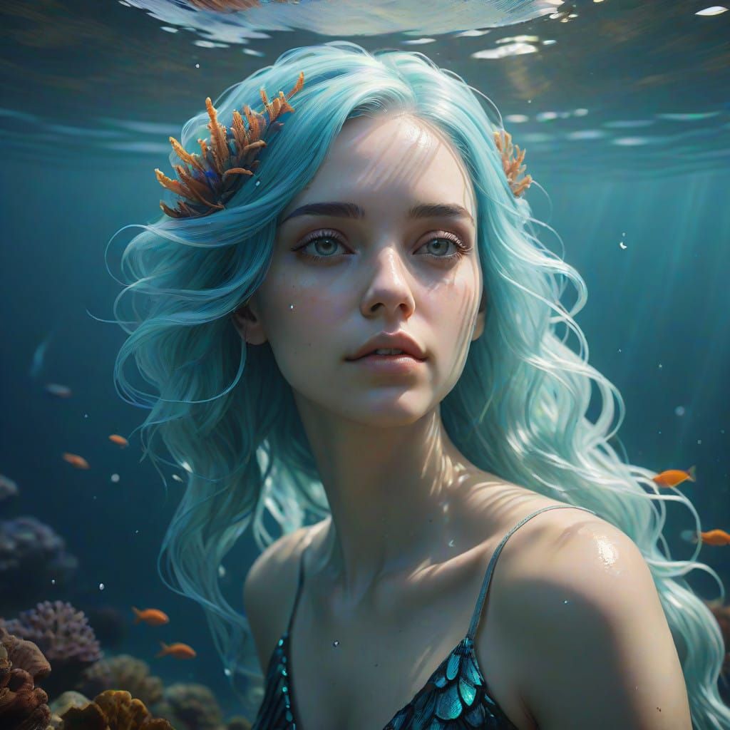 Enchanted Underwater Siren in Iridescent Art Style