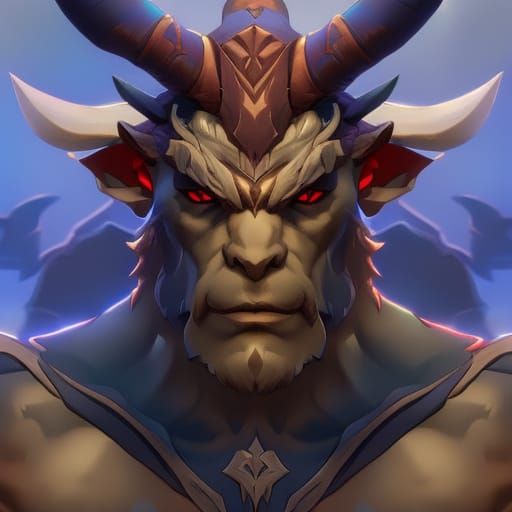 Ash Ketchum Minotaur Portrait in Hyperdetailed Style