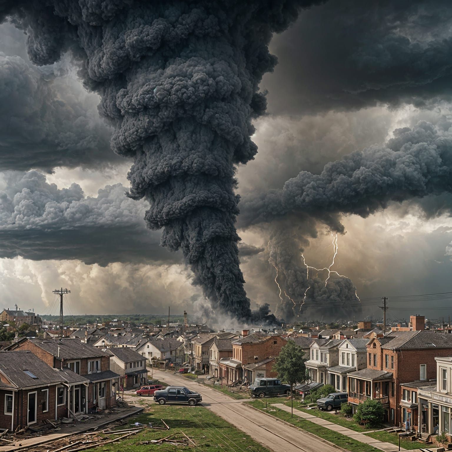 Vintage Photo of a Black Tornado Devastating Town